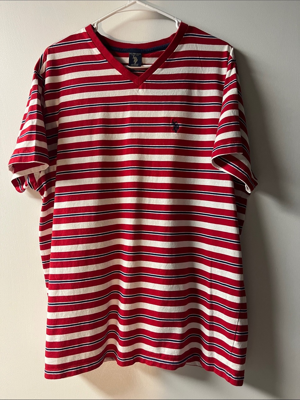 U.S. Polo Assn. Red & White Striped V-Neck Polo Tee